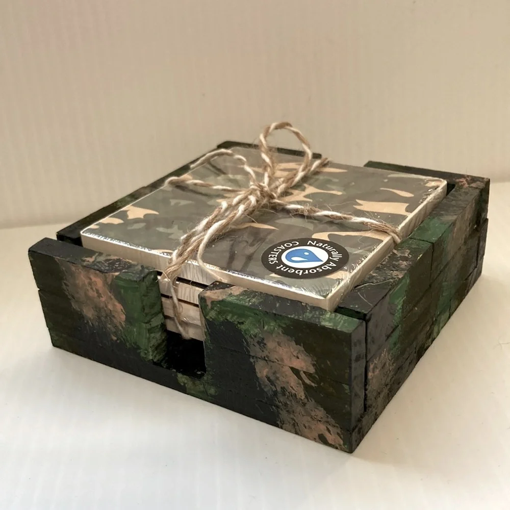 Camouflage Hunting Military Drink Coasters Absorbent Cork Backed Set of 4